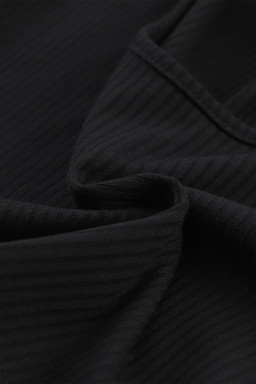 Black Plain Ribbed Crop Top & Wide Leg Pants Two Piece Pants Set