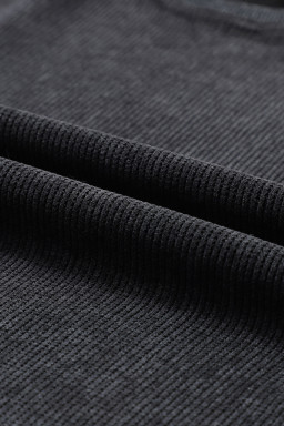 Black Plain Ribbed Round Neck Pullover Sweatshirt