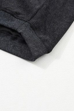 Black Plain Ribbed Round Neck Pullover Sweatshirt