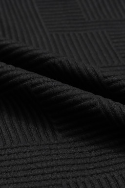 Black Textured Long Sleeve Top & Drawstring Shorts Set