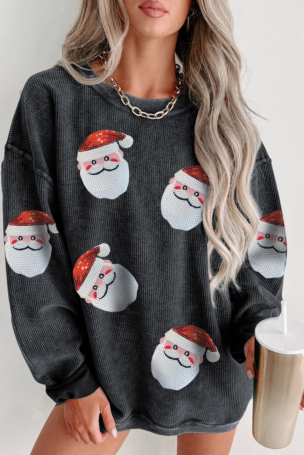 Santa Delivering Gifts Christmas Sequin Graphic Sweatshirt