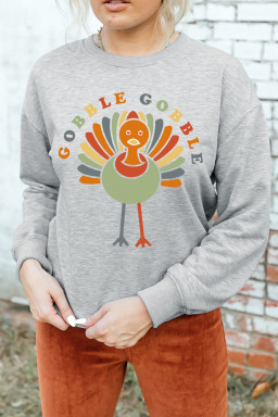 Gray GOOBLE GOOBLE Turkey Print Pullover Graphic Sweatshirt