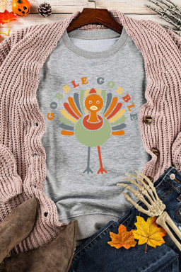 Gray GOOBLE GOOBLE Turkey Print Pullover Graphic Sweatshirt