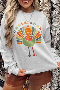 Gray GOOBLE GOOBLE Turkey Print Pullover Graphic Sweatshirt