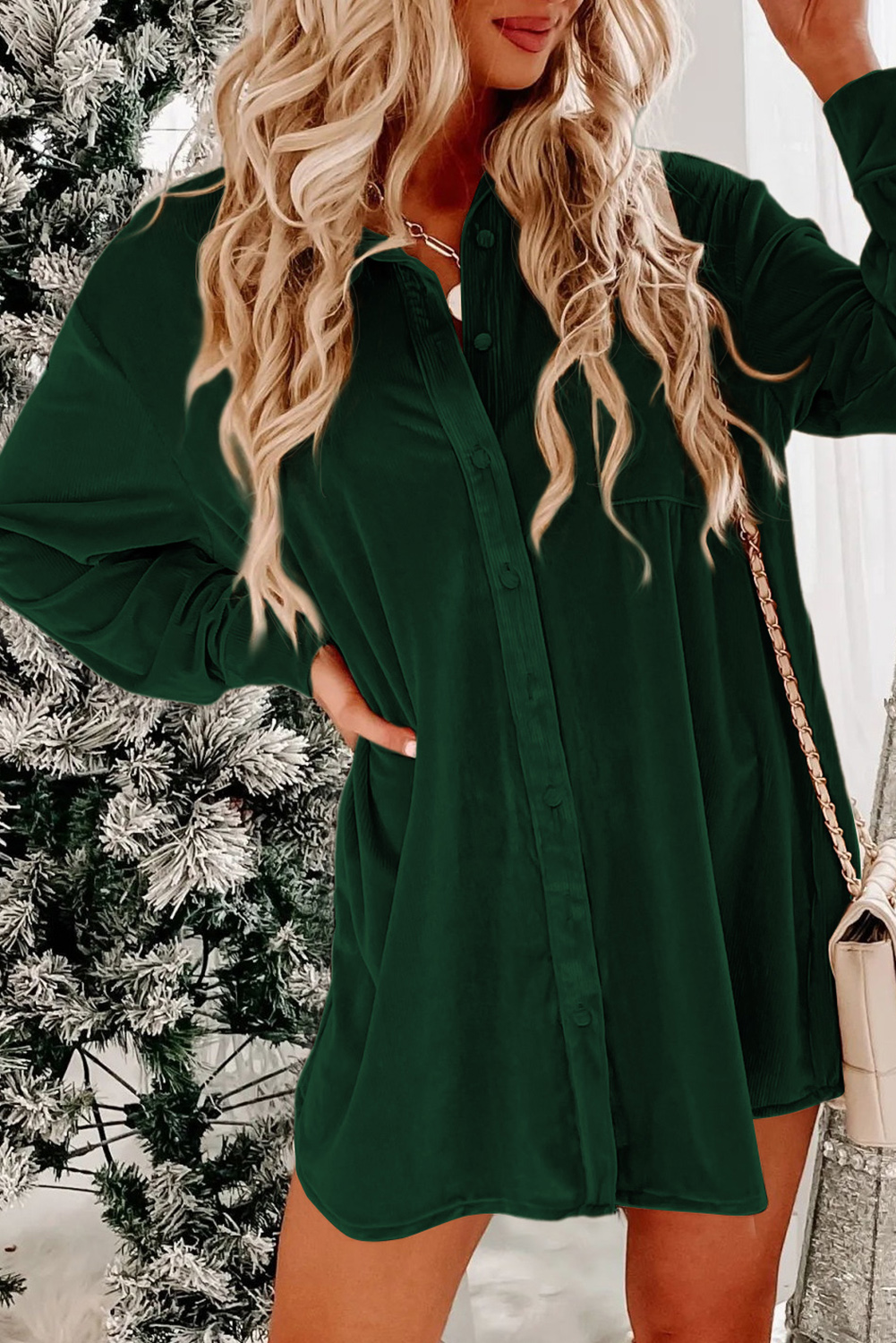 Evergreen Printed Button Front Mini Dress