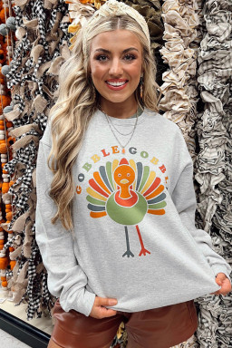 Gray GOOBLE GOOBLE Turkey Print Pullover Graphic Sweatshirt