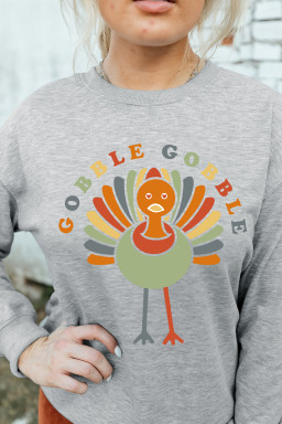 Gray GOOBLE GOOBLE Turkey Print Pullover Graphic Sweatshirt