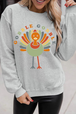 Gray GOOBLE GOOBLE Turkey Print Pullover Graphic Sweatshirt