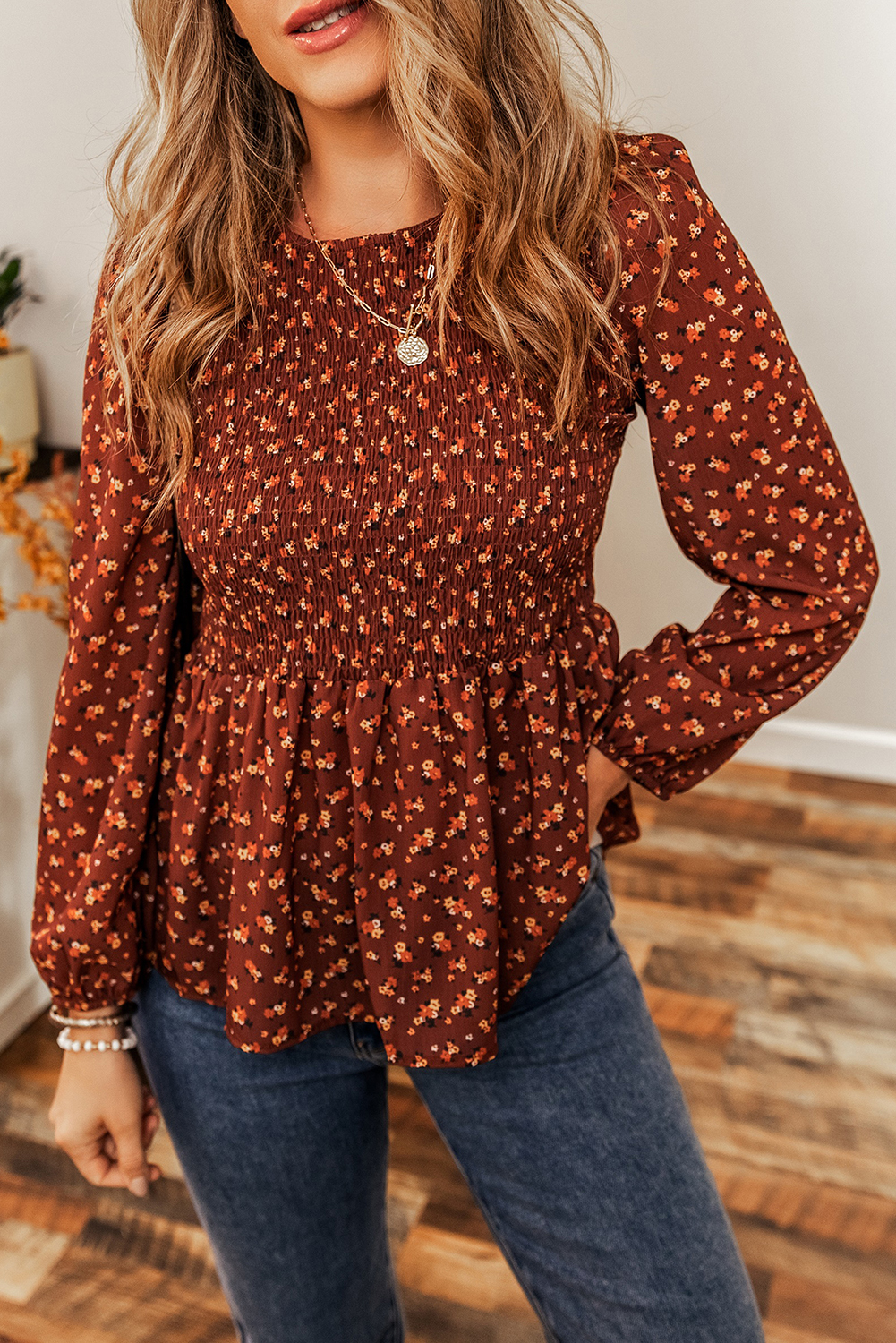Ditsy Floral Off-Shoulder Peplum Blouse