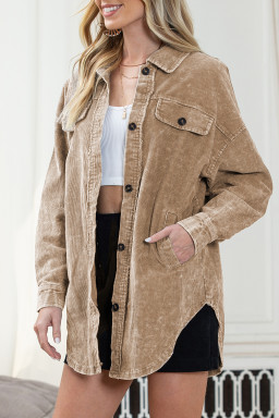 Khaki Vintage Distressed Mineral Wash Oversized Shacket