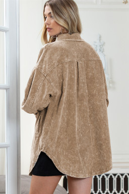 Khaki Vintage Distressed Mineral Wash Oversized Shacket