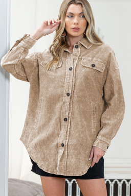 Khaki Vintage Distressed Mineral Wash Oversized Shacket