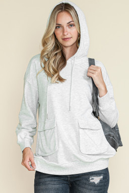 Apricot Double Flap Pocket Drawstring Hoodie