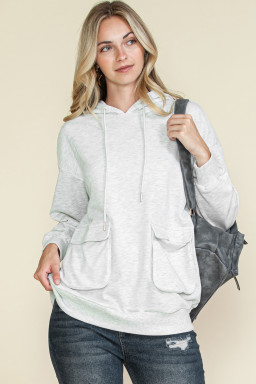 Apricot Double Flap Pocket Drawstring Hoodie