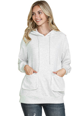 Apricot Double Flap Pocket Drawstring Hoodie