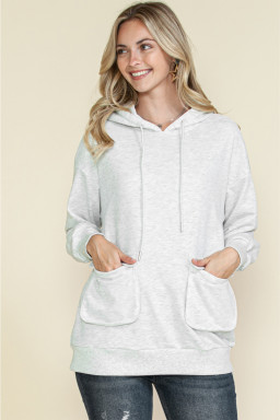 Apricot Double Flap Pocket Drawstring Hoodie