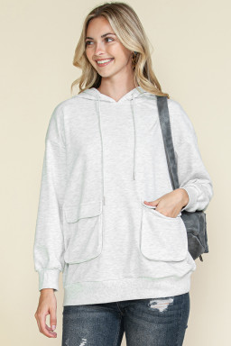 Apricot Double Flap Pocket Drawstring Hoodie