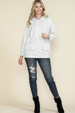 Apricot Double Flap Pocket Drawstring Hoodie