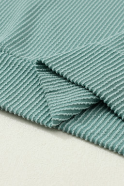 Dark Green Color Block Ribbed Loose Long Sleeve Top