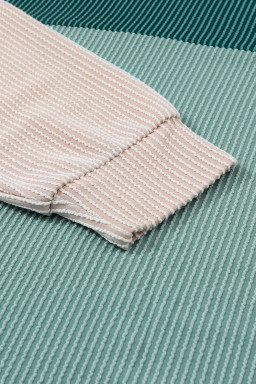 Dark Green Color Block Ribbed Loose Long Sleeve Top