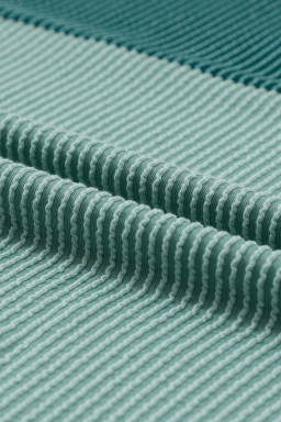 Dark Green Color Block Ribbed Loose Long Sleeve Top