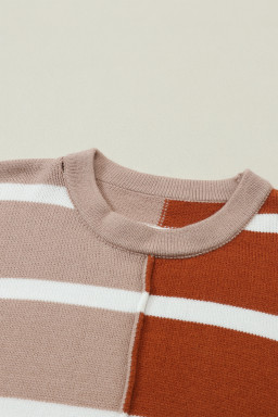 Brown Contrast Striped Print Dropped Shoulder Oversized Top