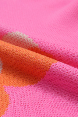 Pink & Orange 60s Floral Cable Knitted Sweater