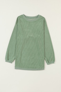 Grass Green Rib Knit Drop Shoulder Oversized Sweatshirt