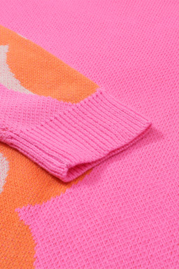 Pink & Orange 60s Floral Cable Knitted Sweater