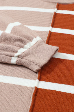 Brown Contrast Striped Print Dropped Shoulder Oversized Top