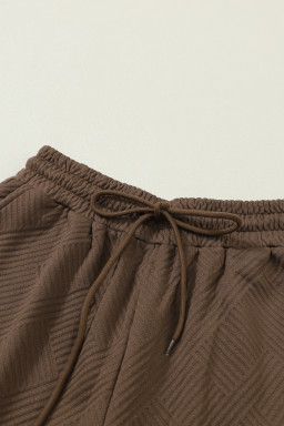 Brown Textured Loose Fit T Shirt and Drawstring Pants Set