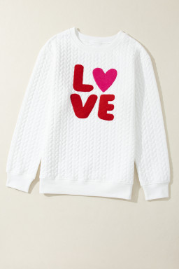 White Quilted Valentine Love Heart Shape Graphic Sweatshirt