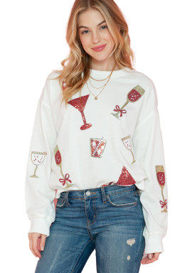 Beige Casual Goblet Print Round Neck Graphic Sweatshirt