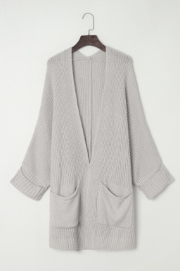 Gray Batwing Sleeve Pocket Oversized Cable Knit Cardigan
