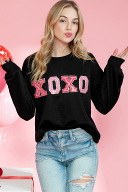 Black Valentine Shiny XOXO Letter Graphic Sweatshirt