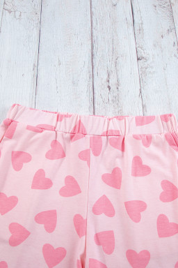 Pink Heart Print Long Sleeve Top and Shorts Loungewear Set