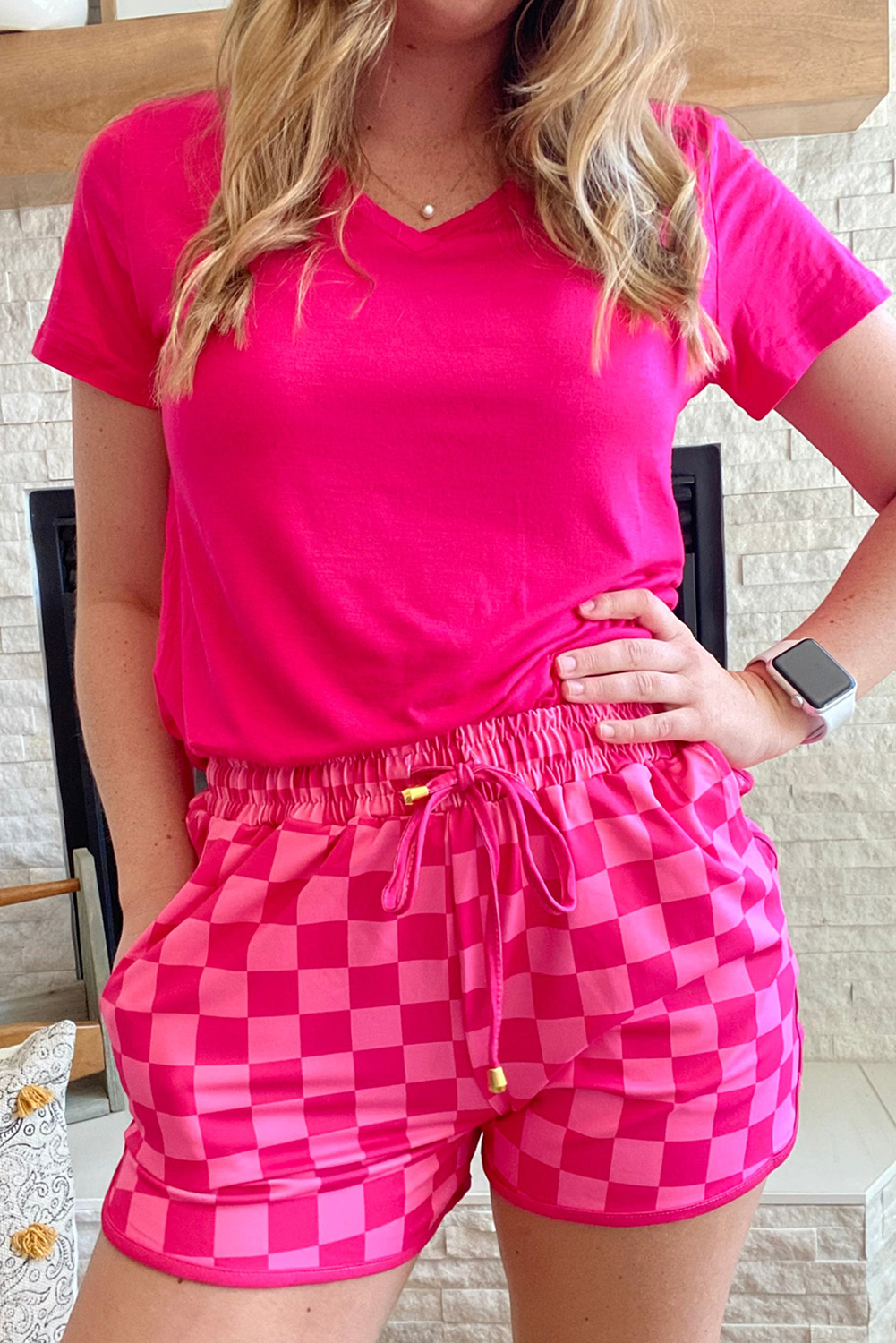 RED CHECKERED 2PC SHORT SET main image 1