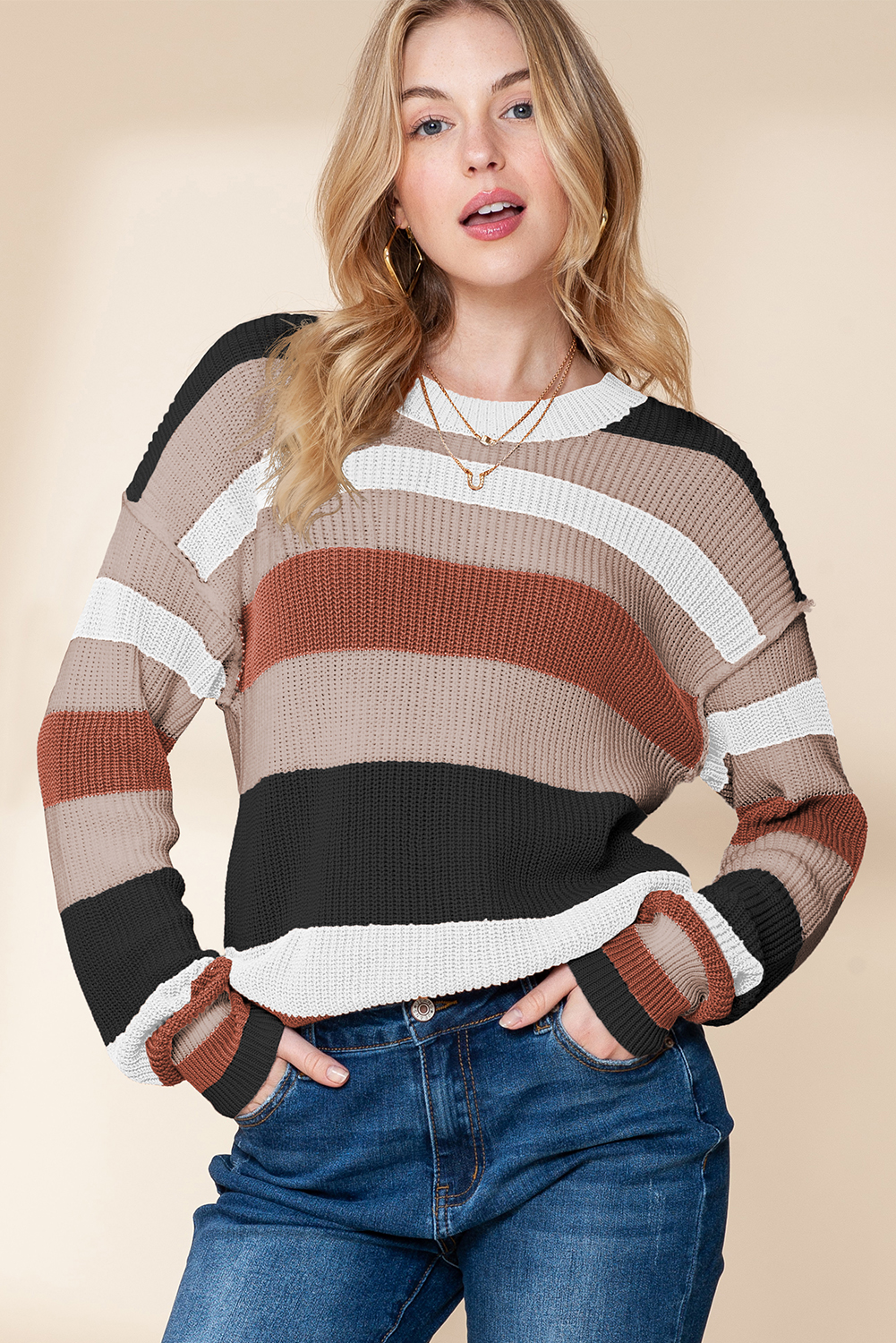 Fadeal Striped Sweatshirt Women Sweatshirt Striped Color Block Crew Neck Casual Long Sleeve Tops Loose Fall Clothes Oversized Crewneck Green Xl
