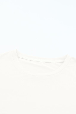 White Solid Color Basic Crew Neck Plain Tee