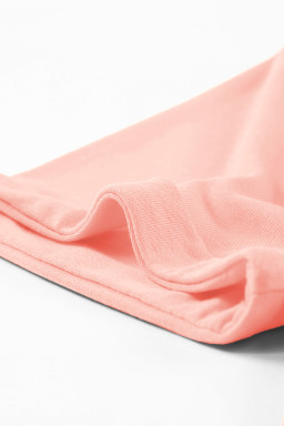 Pink Solid Color Basic Crew Neck Plain Tee