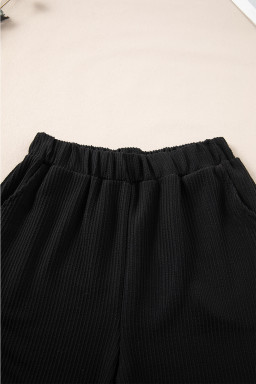 Black Corded Sleeveless Top and Pocketed Shorts Set