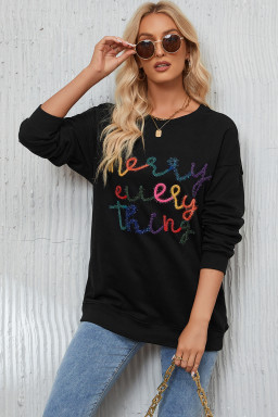 Black Every Thing Glitter Letter Christmas Sweatshirt