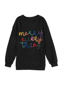 Black Every Thing Glitter Letter Christmas Sweatshirt
