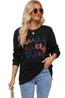 Black Every Thing Glitter Letter Christmas Sweatshirt