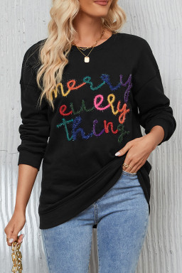 Black Every Thing Glitter Letter Christmas Sweatshirt