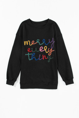 Black Every Thing Glitter Letter Christmas Sweatshirt