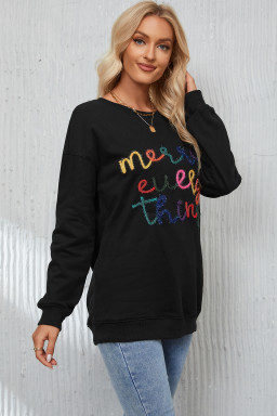 Black Every Thing Glitter Letter Christmas Sweatshirt