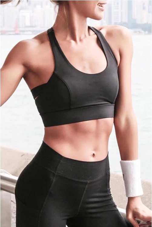 Black Athletic Push Up Cut Out Wireless Sports Bra
