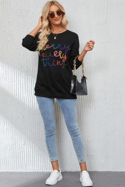Black Every Thing Glitter Letter Christmas Sweatshirt