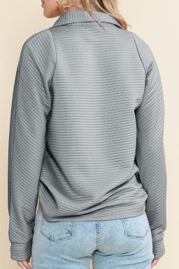 Medium Grey Ribbed Texture Quarter Zip Sweatshirt